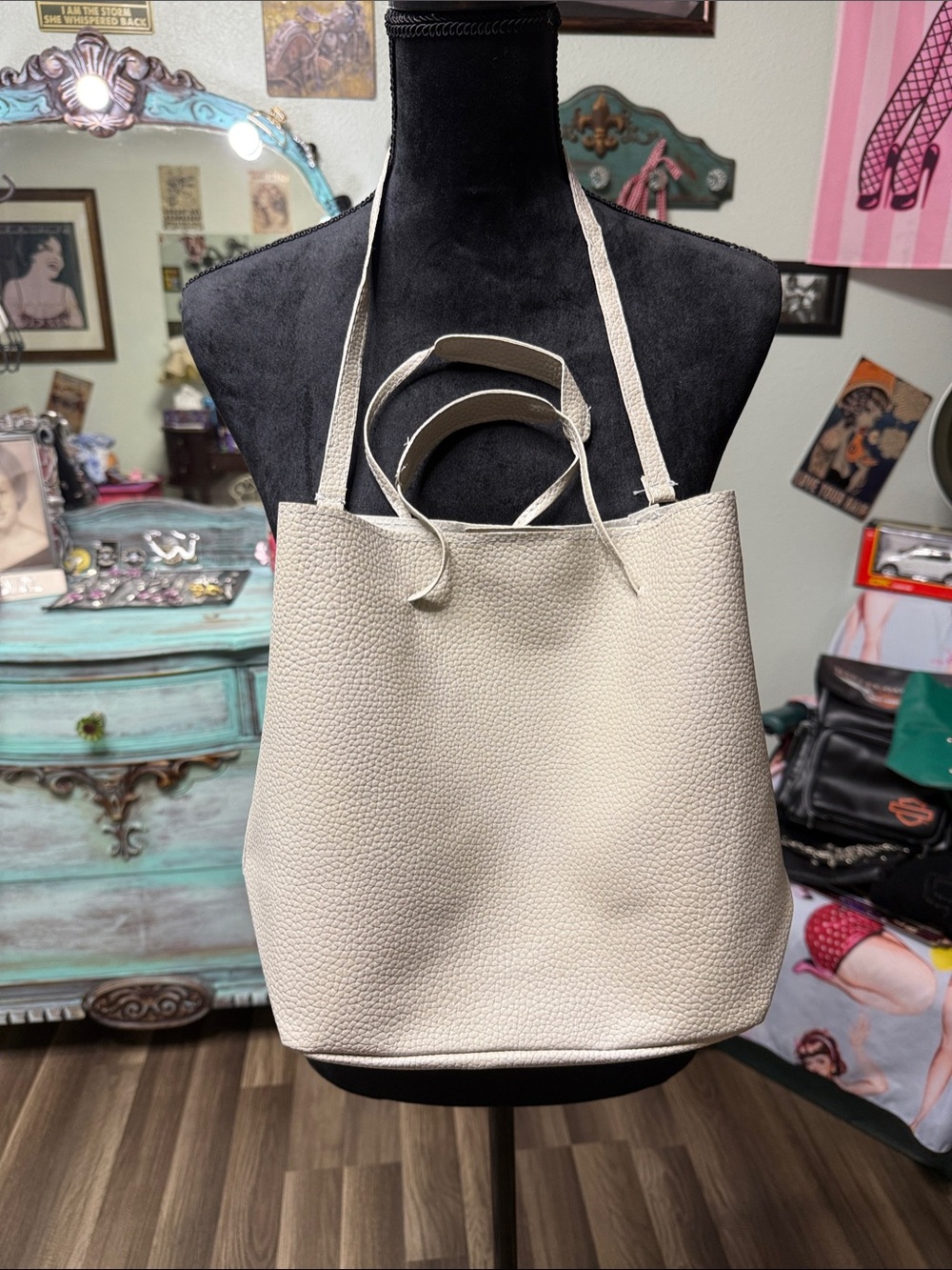 Everyday Cream Pebbled Tote with Dual Carry Straps